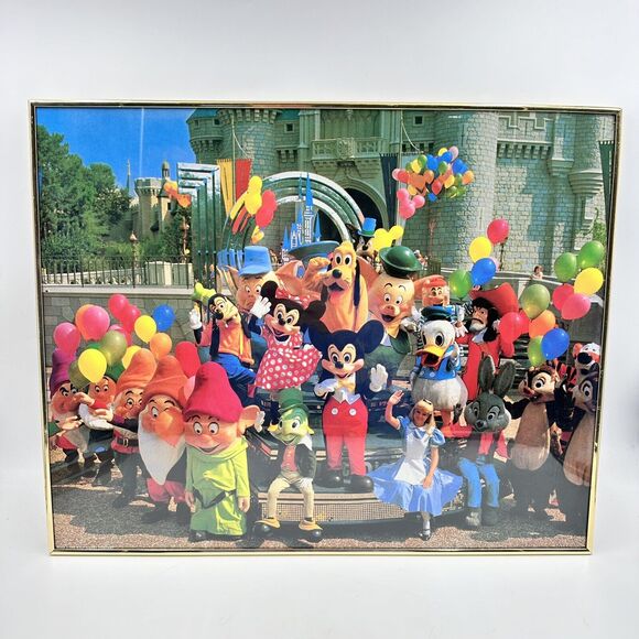 Vintage 80s 90s Mickey Mouse Walt Disney World Framed Poster Retro Souvenirs - Picture 2 of 7